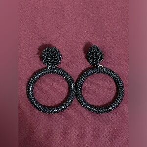 NWOT Black Beaded Dangle Hoop Earrings